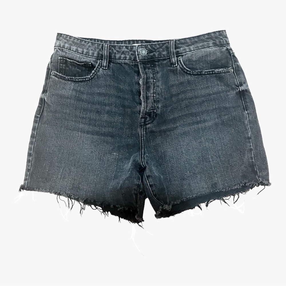 Hidden Button Up Distressed Jean Shorts Size Large